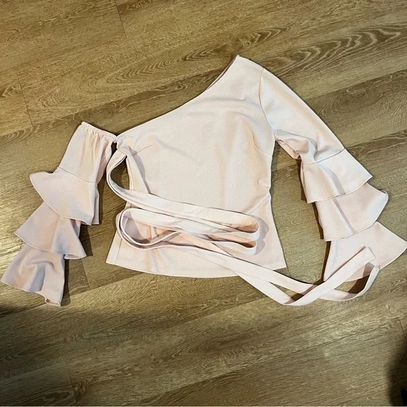 VENUS ONE SHOULDER PINK RUFFLE TOP SIZE 4 - Picture 3 of 3